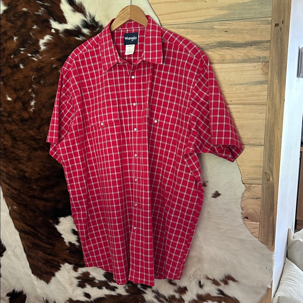 Wrangler Men's Red Checkered Pearl Snap Shirt Size 2XL